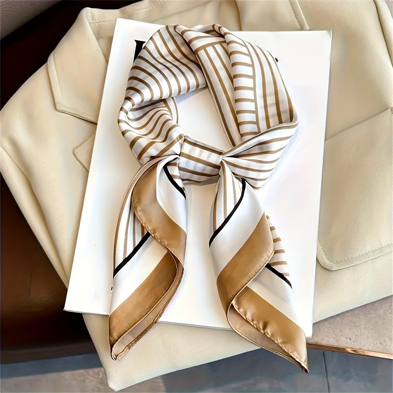 Scarf Silk Square - Luxury Brand Silk Stripe Designer Simple