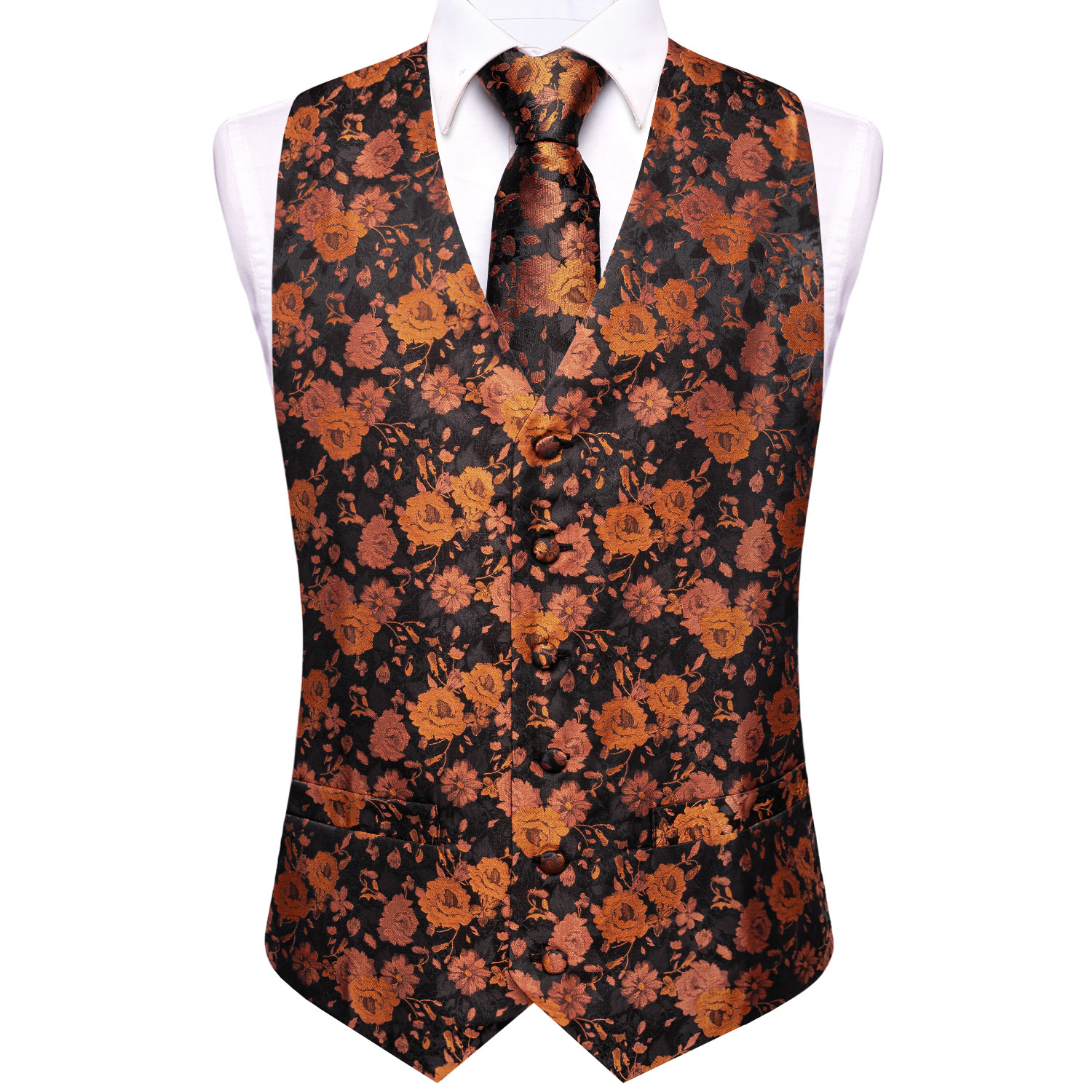Black Brown Floral Mens Waistc - đánh giá và giá Pocket Square Set